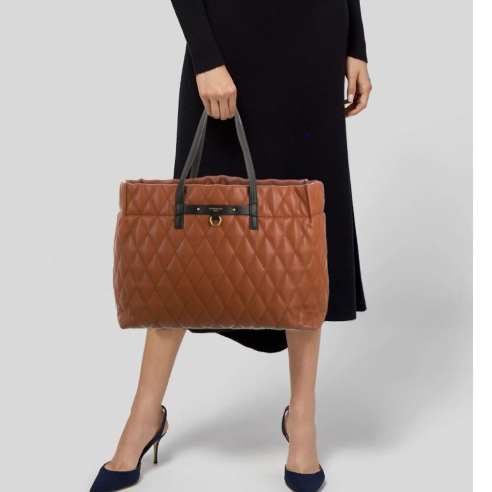 Givenchy Quilted Leather Duo Shopper Tote Chestnut